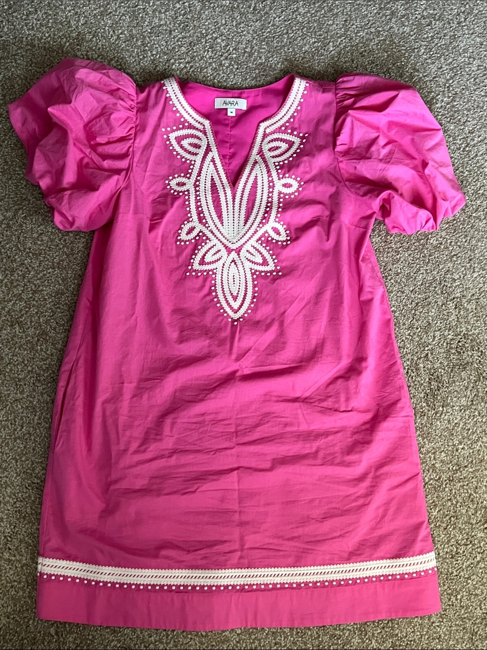 Avara Exclusive Roxanne Vibrant Pink Embroidered Short Shift Dress Sz M $98 - Picture 6 of 7
